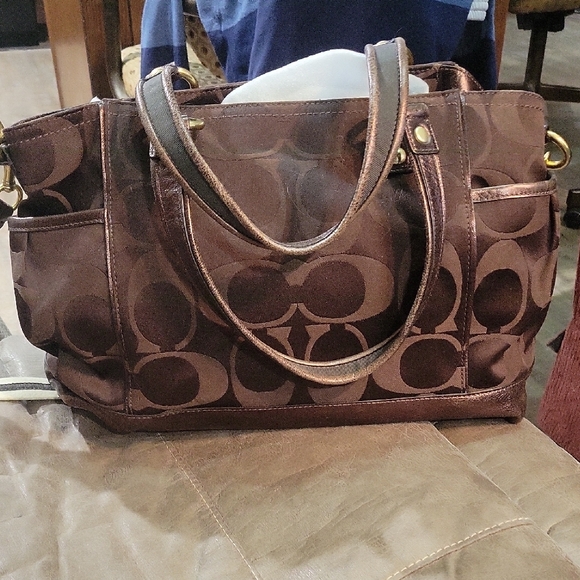 Coach Poppy Chocolate Brown Shoulder Bag with Gold Accents - Picture 2 of 16